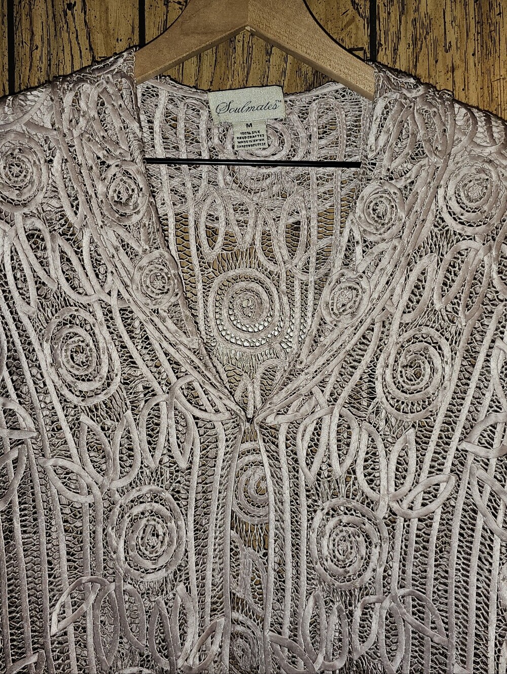 SOULMATES Silk Ribbon Embroidered Rhinestone Collared Formal Jacket - Medium - Picture 3 of 8